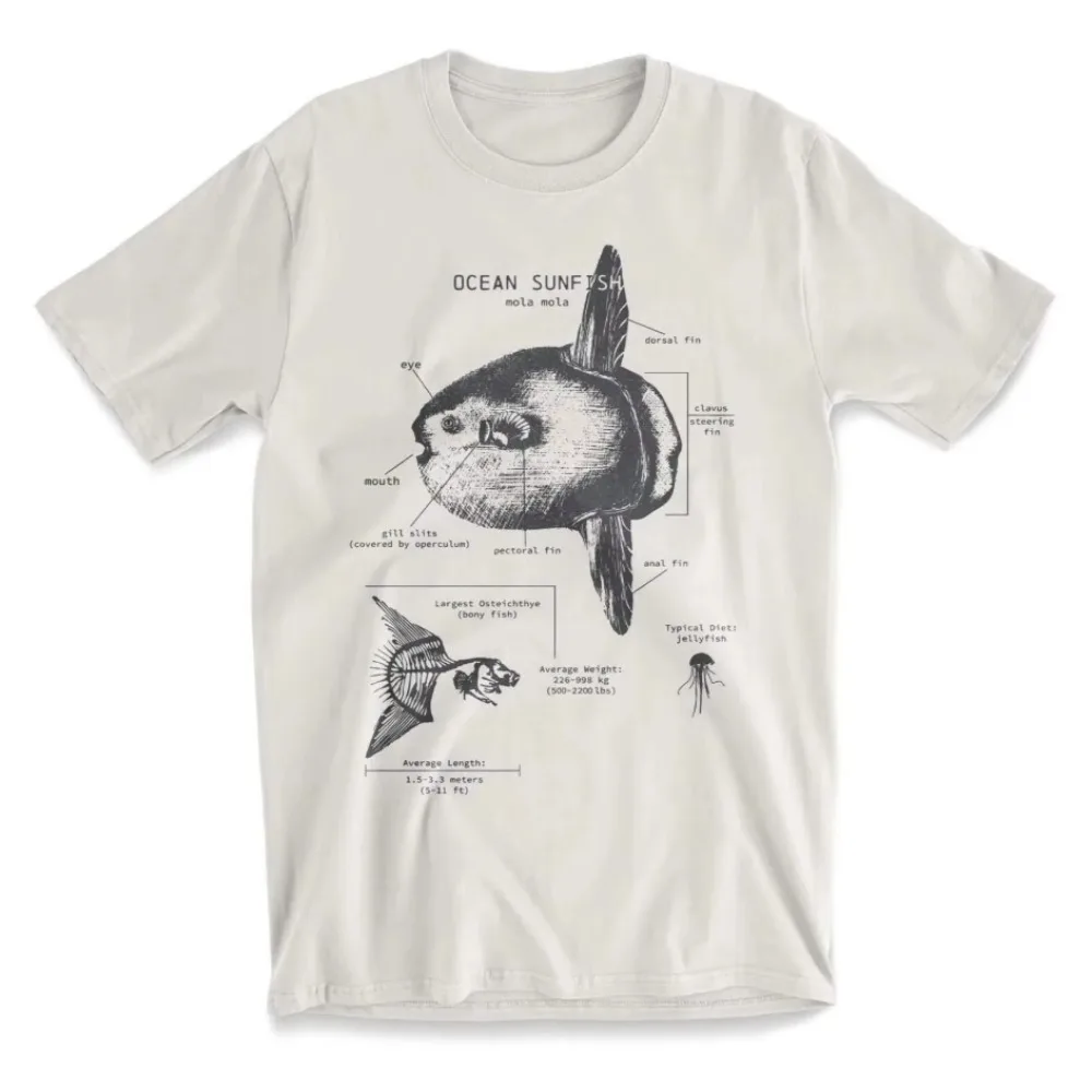 Sunfish Anatomy T-shirt, Sunfish Science T-shirt, Animal Beach Biology, Marine Beach Cover-up, Women's Comfortable Clothing Y2K