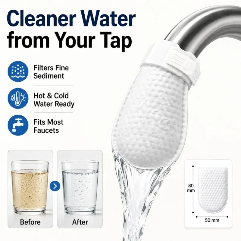 Quick Clean Faucet Filter Bag Anti-spatter Cotton Sock With Adjustable Strap Sediment Separator For Well Spring Daily Water Use