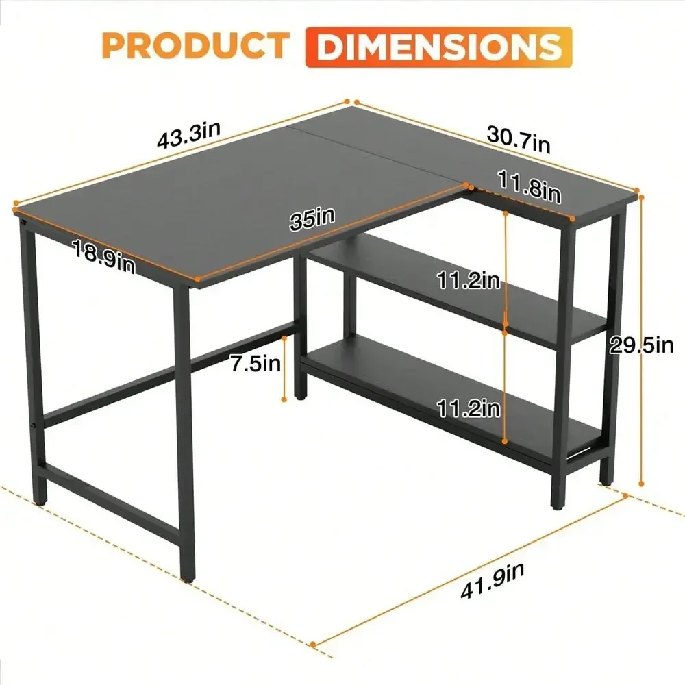 Inch LShaped Computer Desk,Gaming Desk With Durable Metal Frame,Corner Desk With Reversible Storage Shelves For Home Office Gam