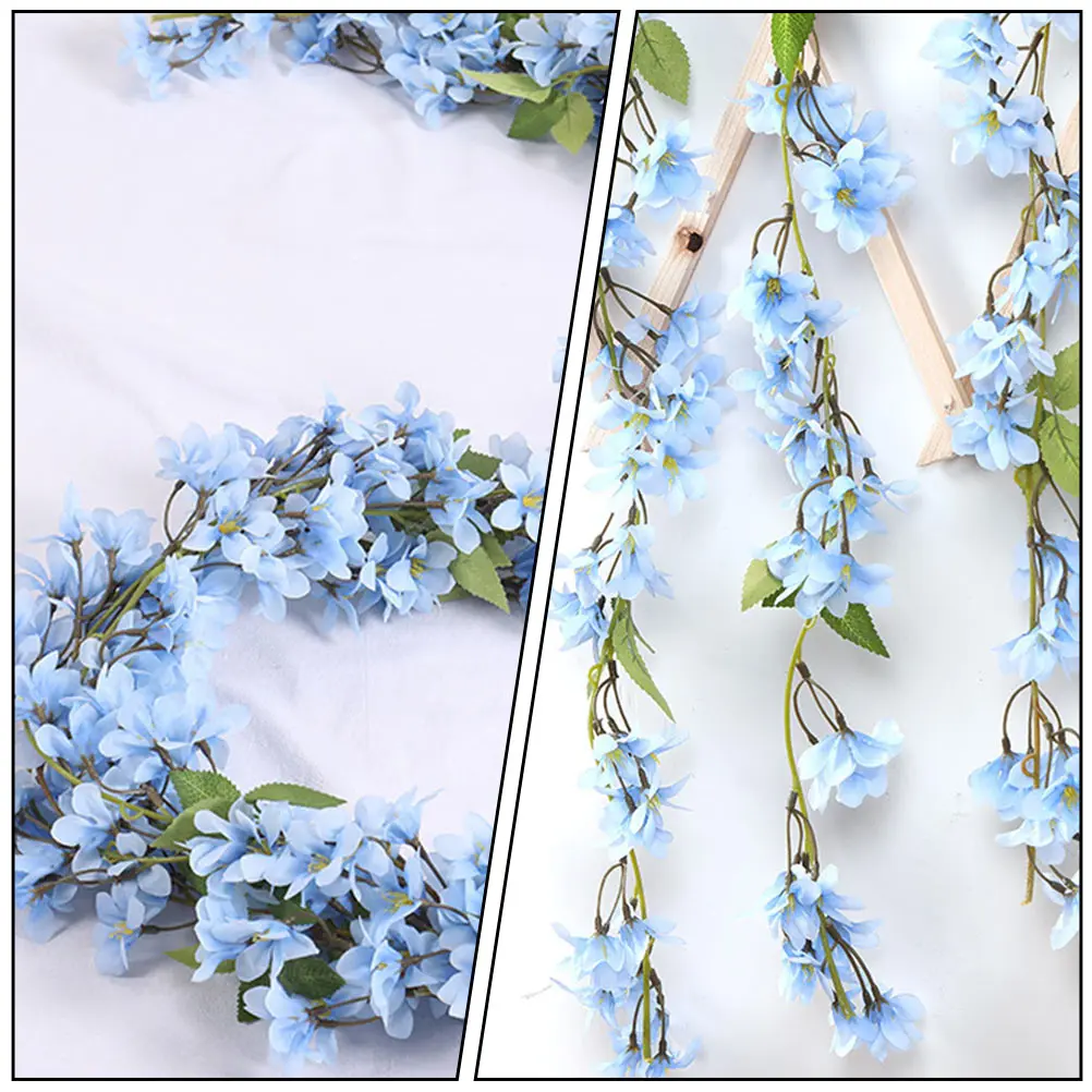 

2pcs Blue Imitation Flower Vine Flower Garland Wedding Decoration Imitation Artificial Hanging Vine Vines Home Party Outdoor