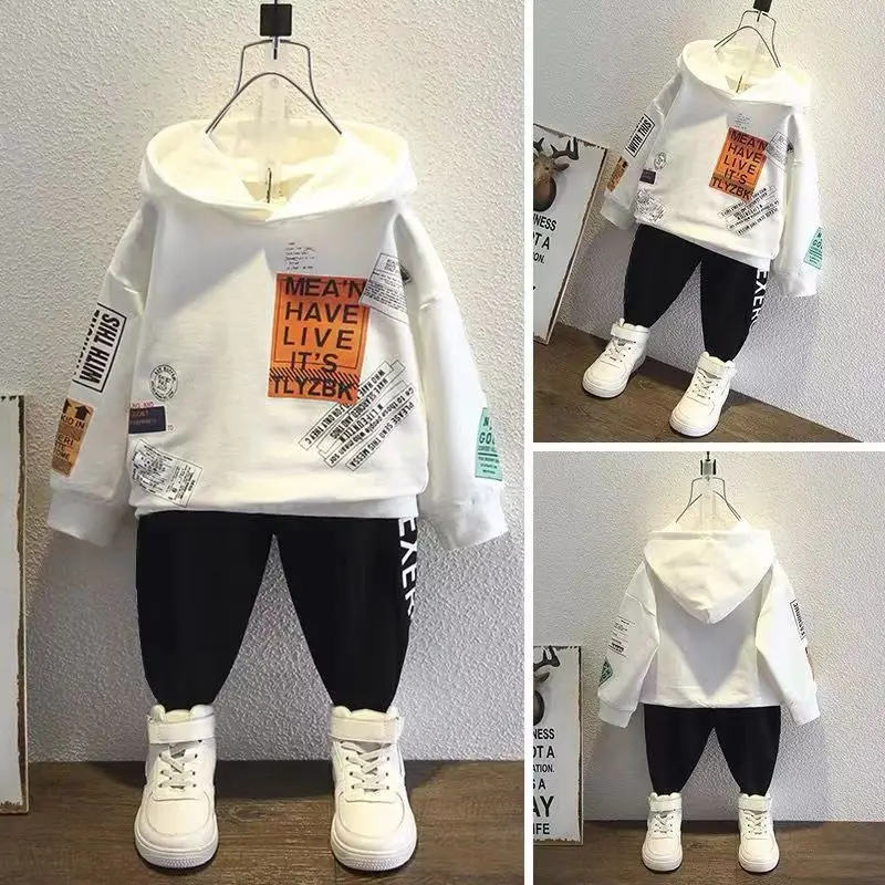 

2-12 Years Old Children Kids Boys Outfits Letter Hoodies Sweatshirt+Pants Suit Baby Boy Casual Pullover Sport Clothes