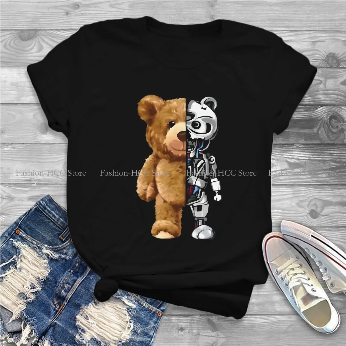 Teddy Bear Polyester TShirts Teddy Bear X Robot Distinctive Men's T Shirt Hipster Clothing