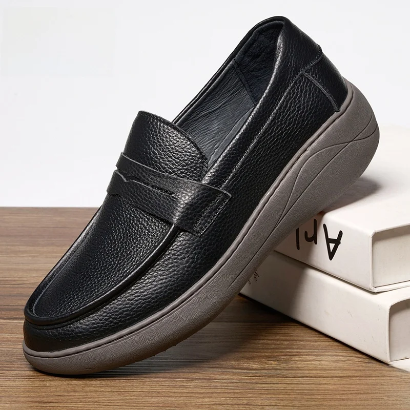 

Men's Casual Leather oes Ultra Lightweight Thi Bot Breathable Soft Leather Anti o Increase Height Lazy oes