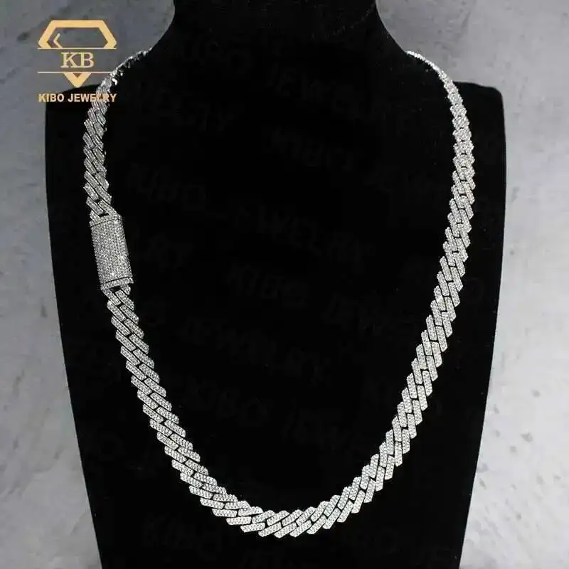Ready For Ship Mens Hip Hop Jewelry 10mm 12mm 925 Sterling Silver Moissanite Cuban Link Chain Iced Out Necklace