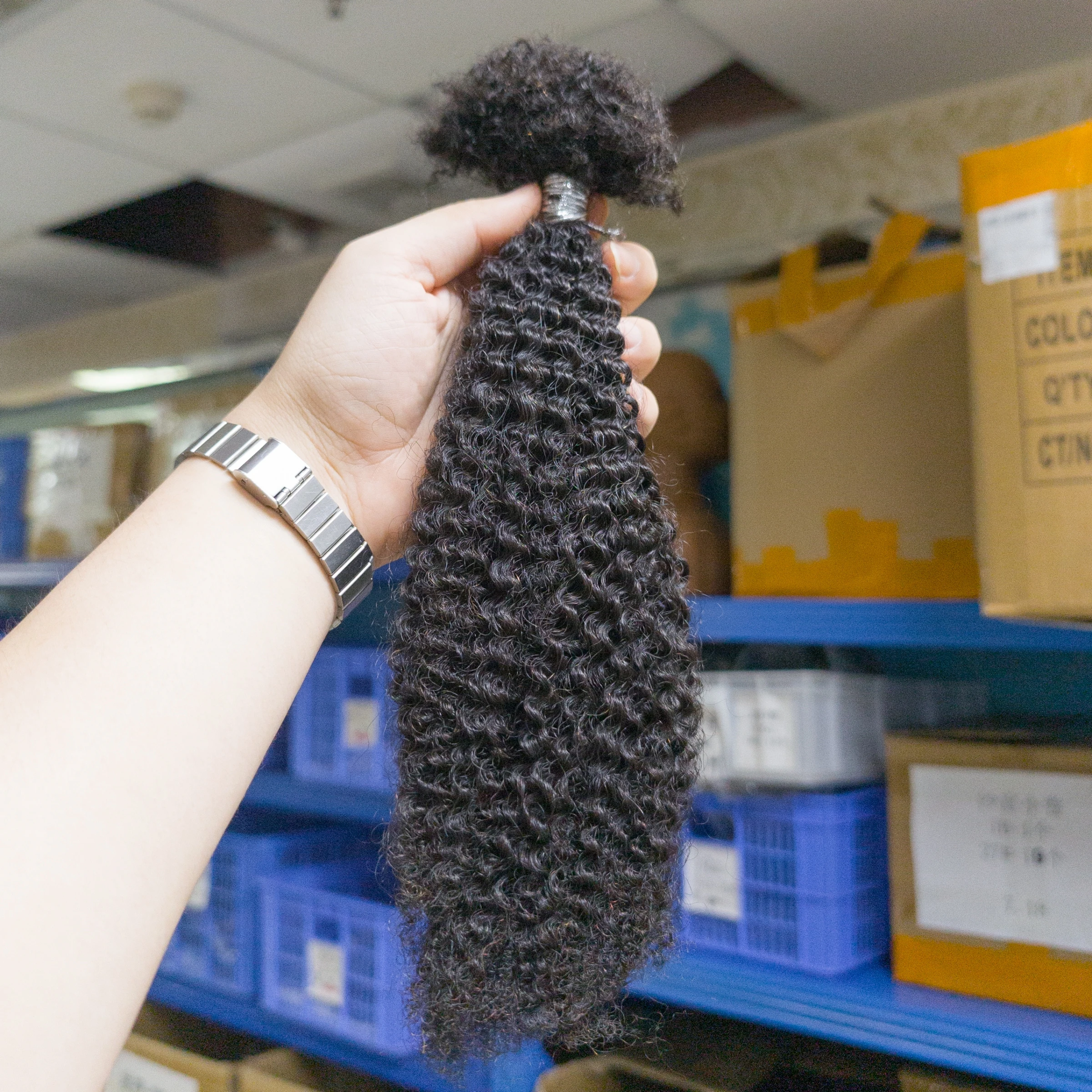 4C Afro Kinky Curly Bulk Brazilian Afro Kinky Human Hair Bundles Deal 16Inch Hair Extensions Curly Human Hair Weave for Women 1B