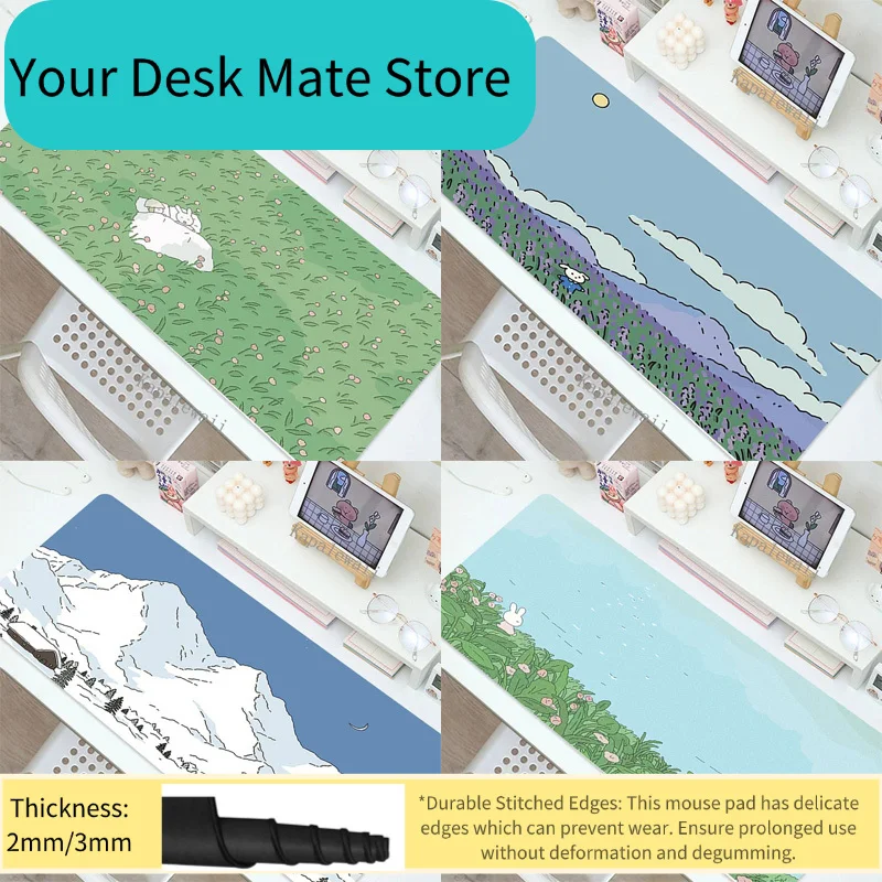 Cute Plant Gaming Accessories MousePads Computer Laptop Gamer Extended Non Slip Wahsable Mouse Pads Rubber Keyboard Table Mat
