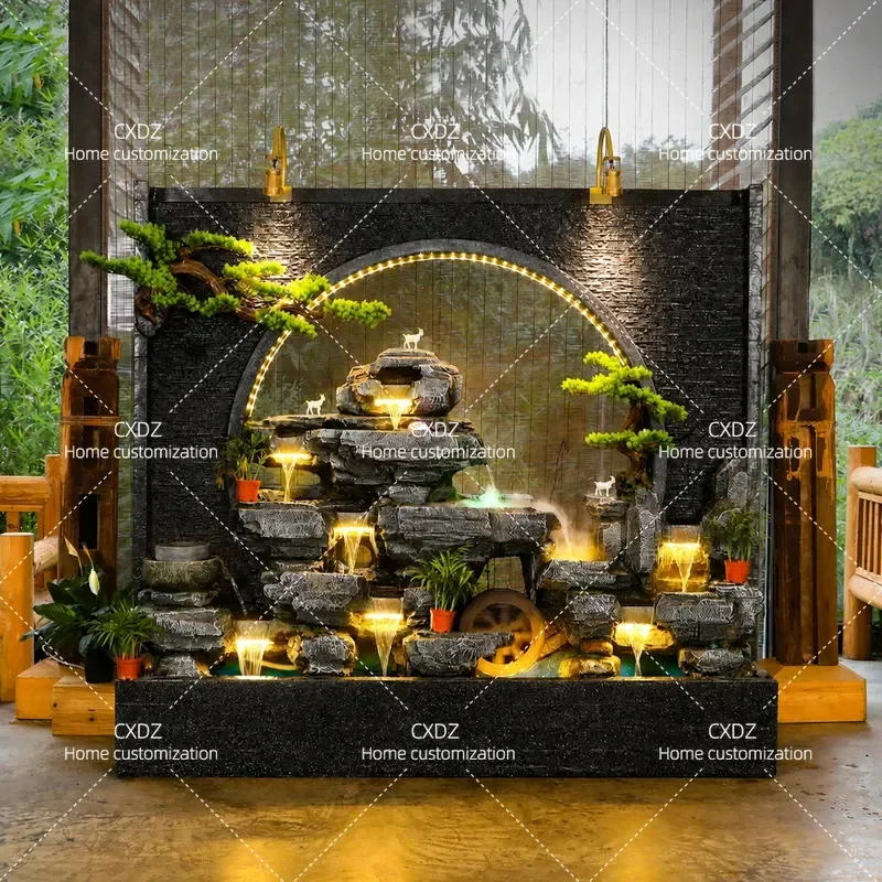 Outdoor Water Curtain Wall Fountain Rockery Waterfall Screen Garden Courtyard Office Landscape Feature Fish Pond Ornament