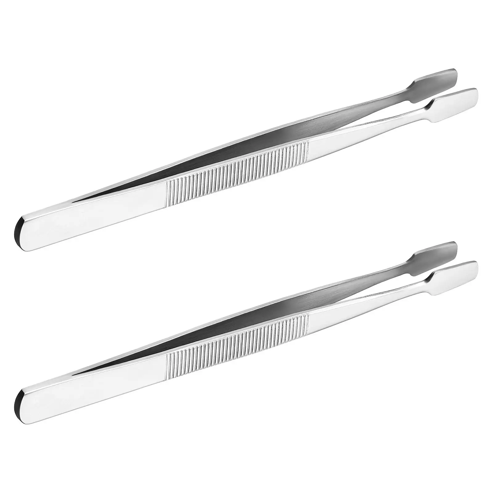 2Pcs Stamp Tweezers Durable Nickel Plated Steel Round Spade Tips Precision Collectors Stamps Beads Jewelry Eyelash Storage