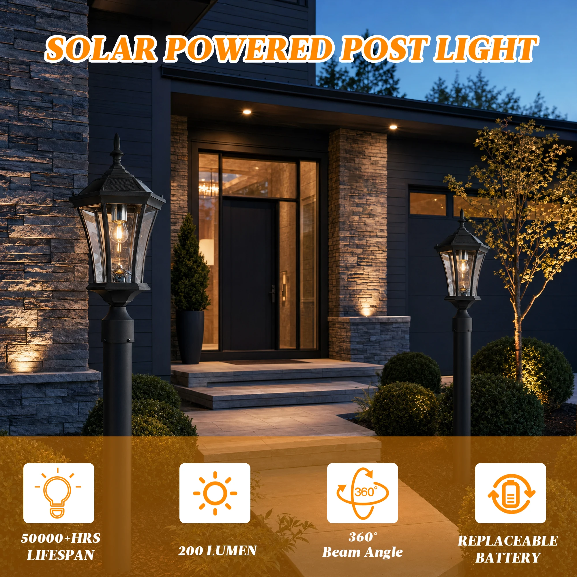 Solar Post Lights Outdoor, Dusk to Dawn Outdoor Post Lights with Pier Mount Base,Black Solar Lamp Posts Light Waterproof Fixture