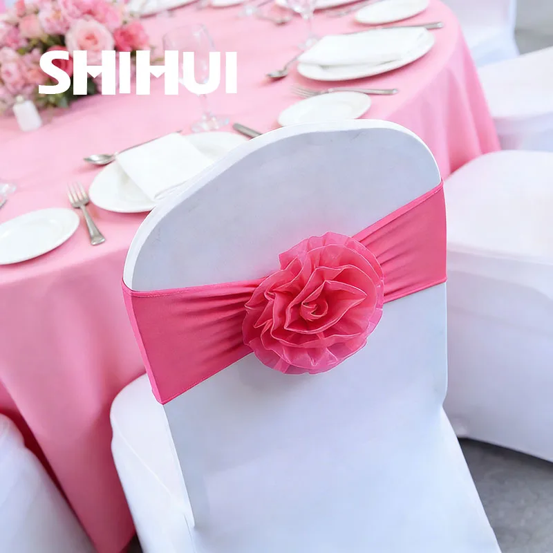 4/6/12/50/100 Pcs Chair Sashes Tie Gauze Knot Back Flower Elastic Band Grenadine Belt Bow For Banquet Wedding Party Event Decor