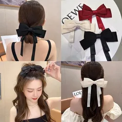 Elegant Bow Ribbon Hair Clip Solid Color Bowknot Satin Hairpin for Women Headdress Girls Ponytail Clip Hair Accessories