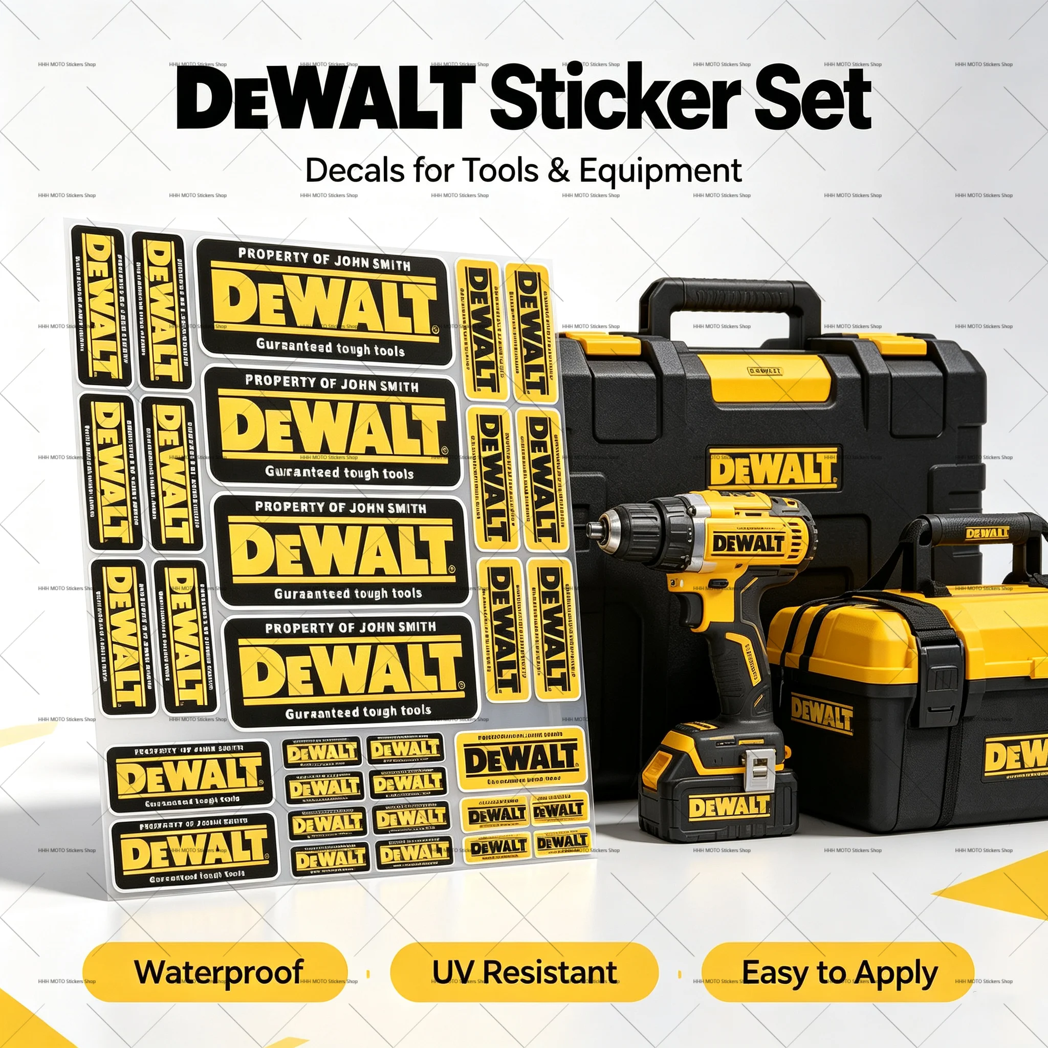 1/2set DEWALT Waterproof Vinyl Decals, Durable Self-Adhesive Logo Stickers for Power Tool Box Truck Motorcycle Car Modification