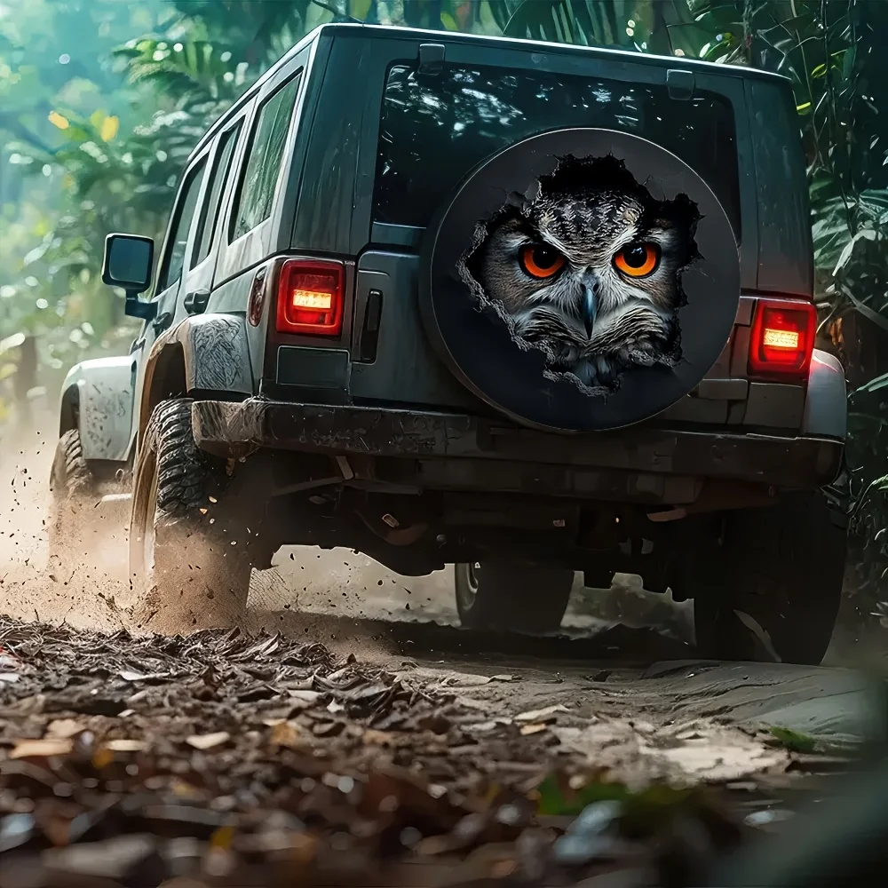 1pc, Outdoor Gear Tire Covers Featuring An Owl Design, Made From Machine Washable Polyester, Suitable For Travel Use In Forest P