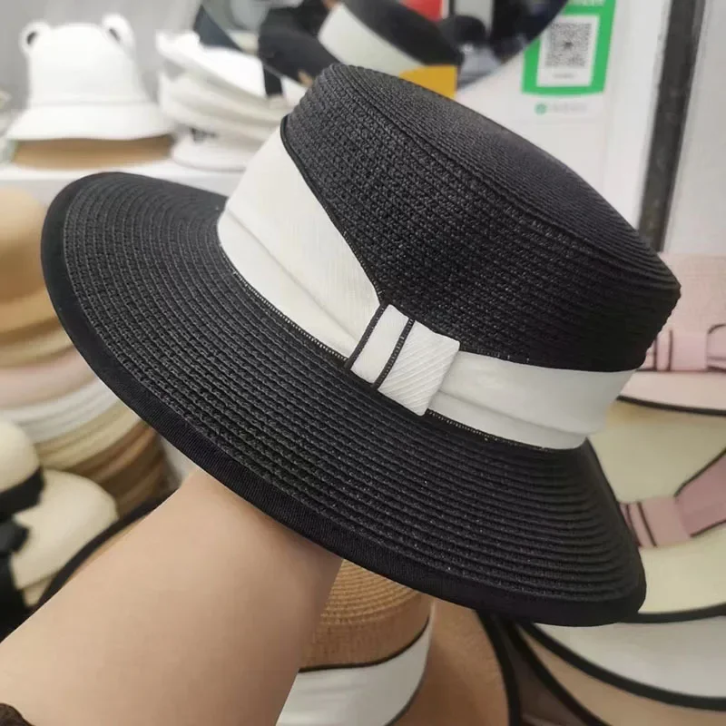 Fashion Summer Hat for Women Wide Brim Chapeau Female Boater Black White Panama Beach Hat Sombrero Summer Cap