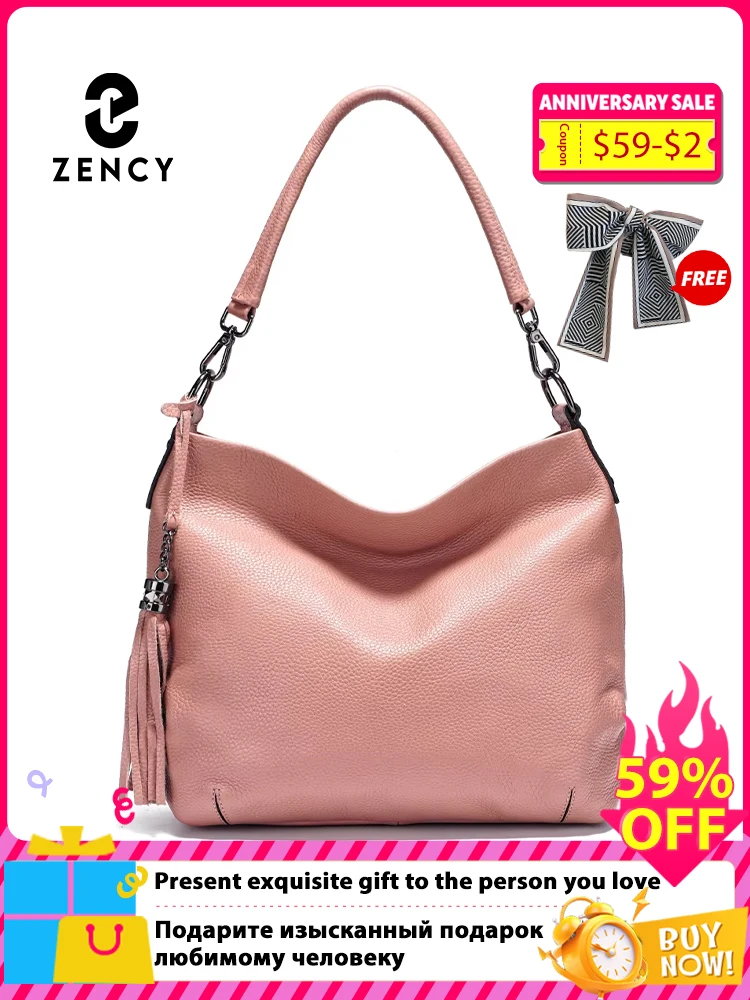 

Zency Elegant Leather Bag For Women 100% Cowhide Leather Shoulder Bag Handbag Crossbody Bag Large Capacity Tassel Hobo Bags