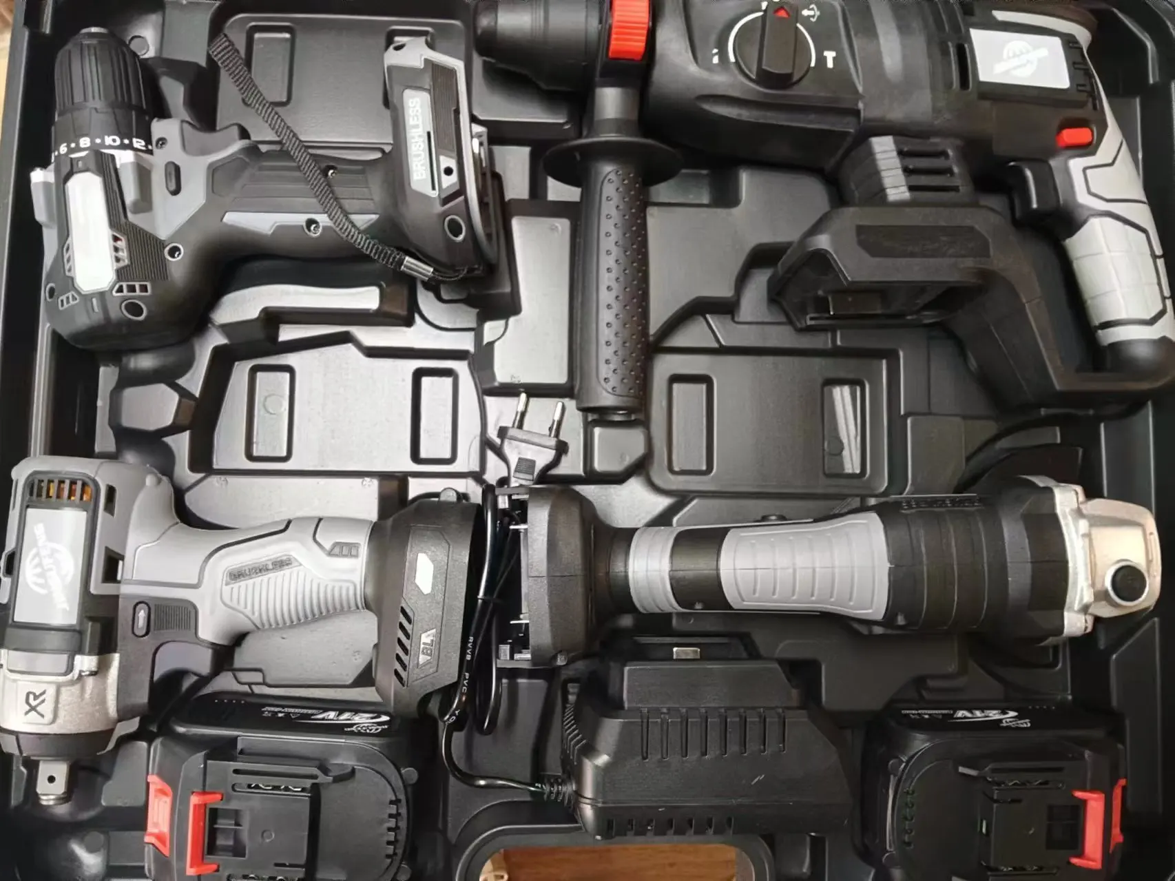 4 Stück 21 V Akku Heavy Duty Maschine Akku-Winkelschleifer Schraubenschlüssel Elektrowerkzeuge Set Elektrische Schlagbohrmaschinen