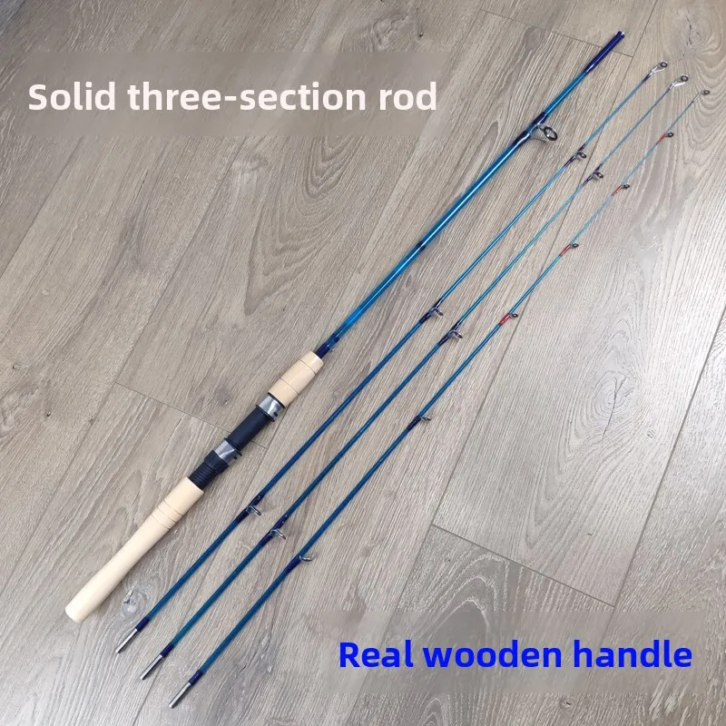 عصا صيد من الألياف الزجاجية الصلبة بمقبض خشبي حقيقي، عصا صيد بحري، عصا صيد بالطعم، خطاف للكاياك، عصا خيطية، معدات للتخييم في ...