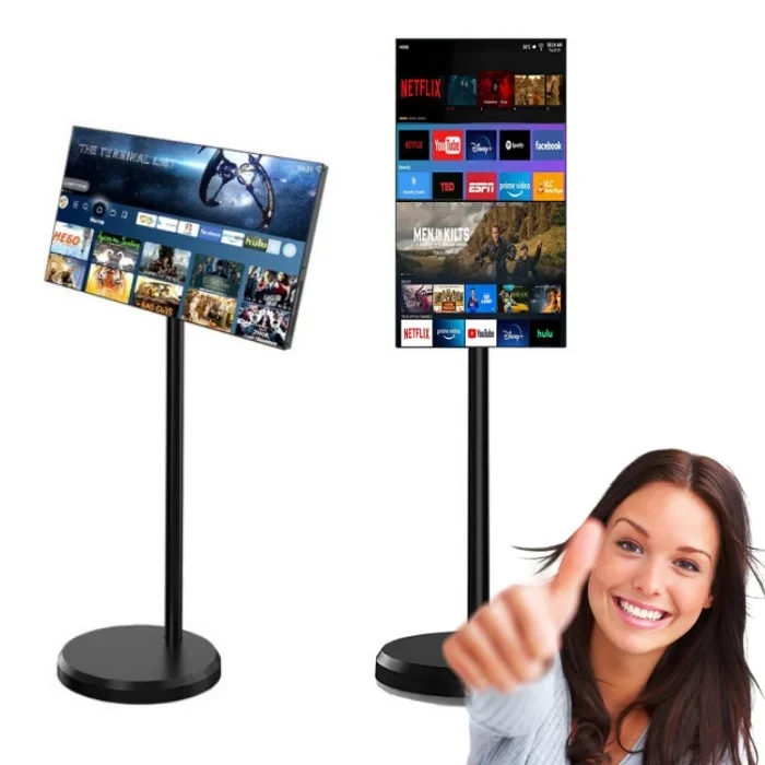 El televisor inteligente LCD portátil más vendido de 21.5/27/32 pulgadas para uso en exteriores y dormitorios, giratorio, compatible con cámara y carga.
