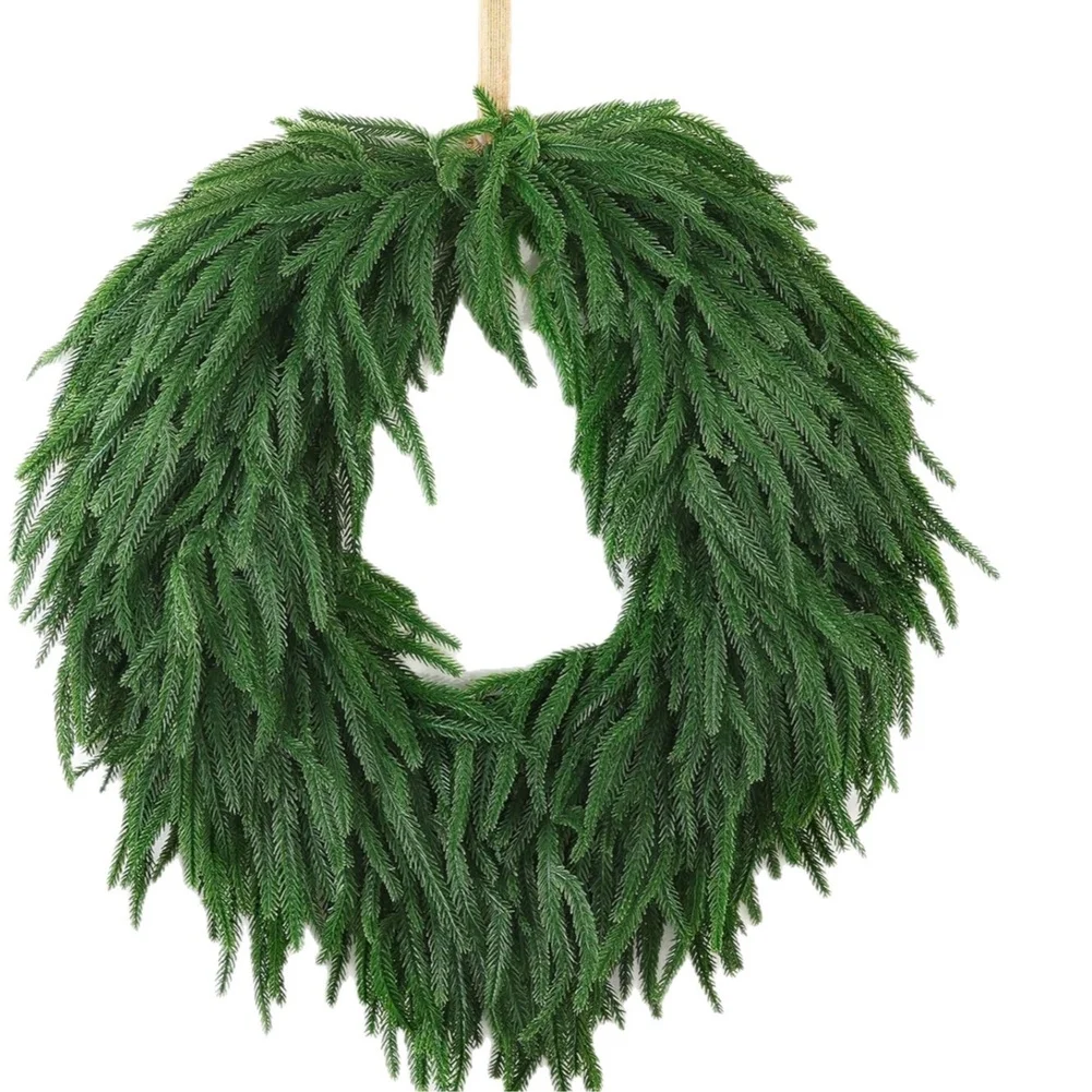 50cm Handmade Holiday Wreath in Norfolk Pine Design for Indoor Outdoor Use Rustic Rural Style Seasonal Front Door Decor