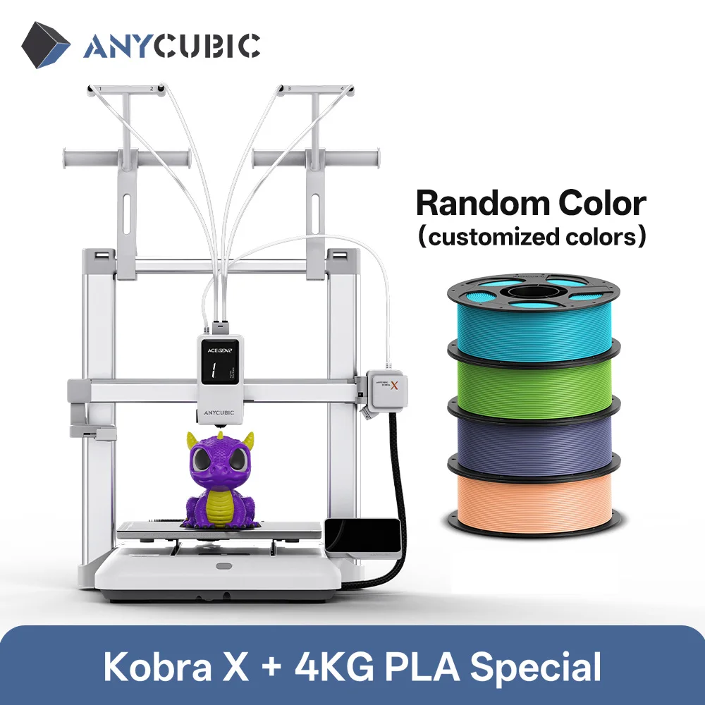Impresora 3D ANYCUBIC Kobra X con velocidad máxima de impresión de 600 mm/s, 2 veces más de ahorro de tiempo y material, hasta 19 colores de impresión, detección por IA.