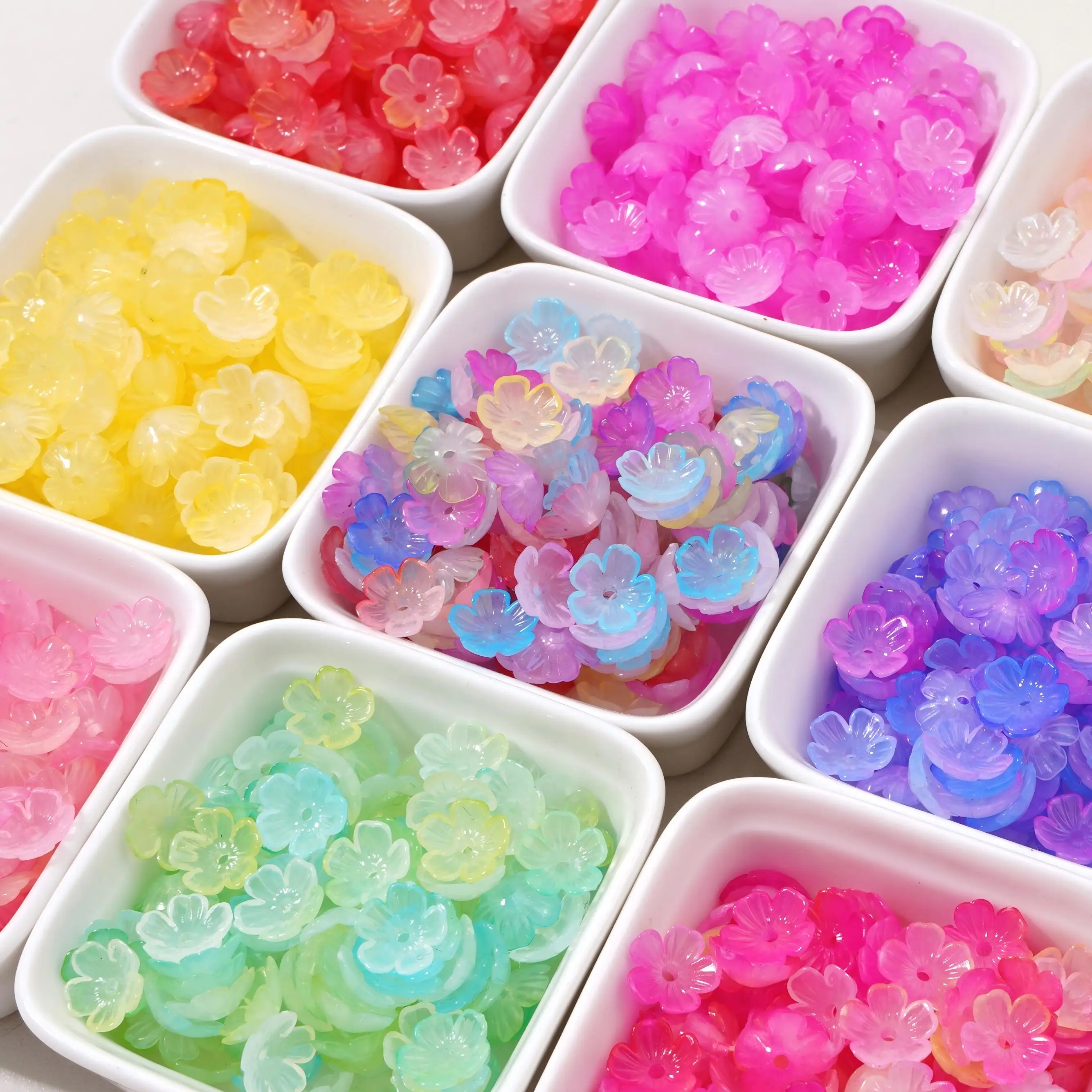 75pcs 10mm Mixed Color Acrylic Flower Beads for DIY Women's Earrings Bag Charm Pendants Beading Jewelry Making Materials