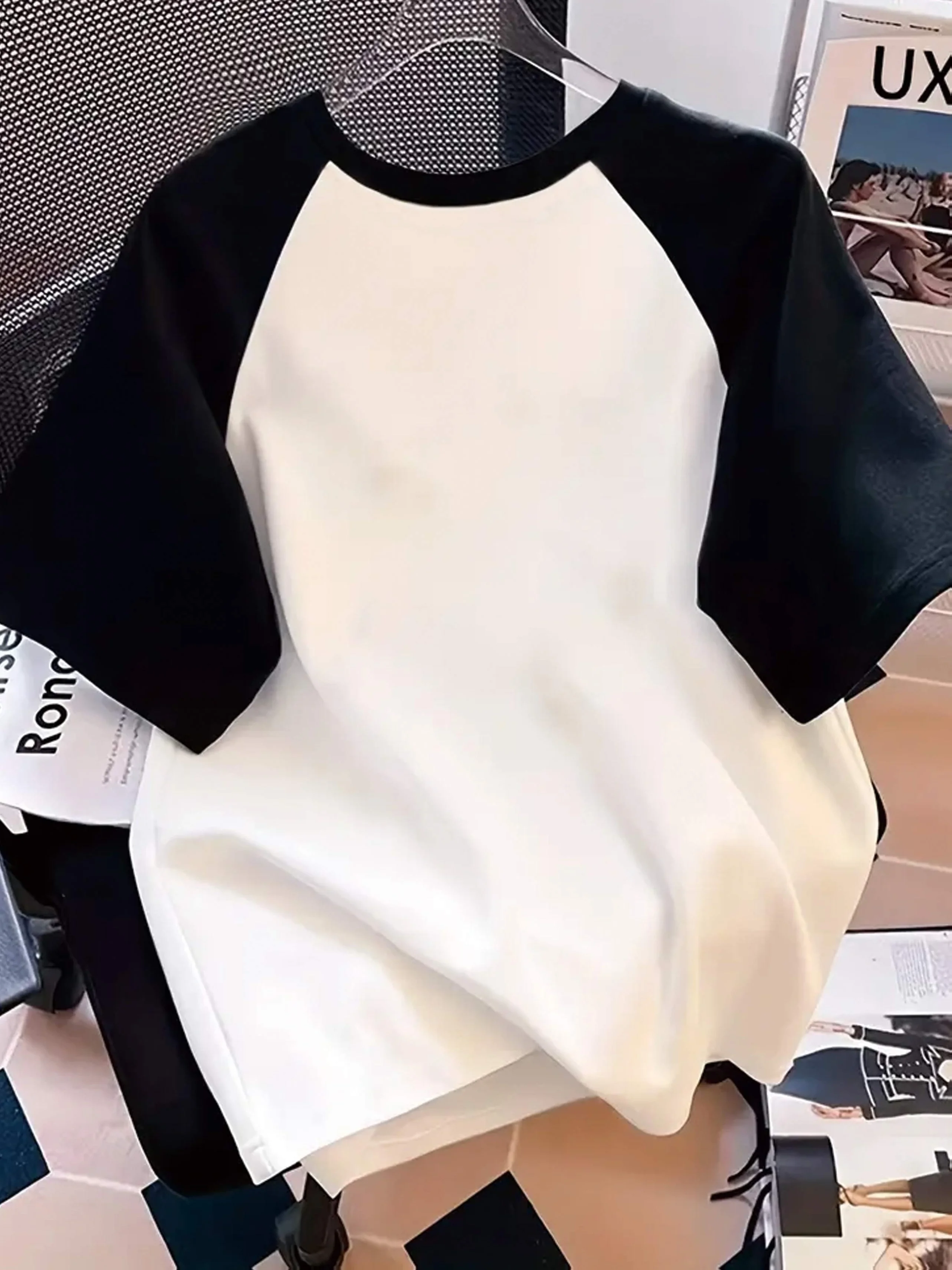 Y2K Question Mark Duck Print Short Sleeve T-Shirt Cute and Exploding Soul Questioning Duck Pattern Color Block Short TShirt