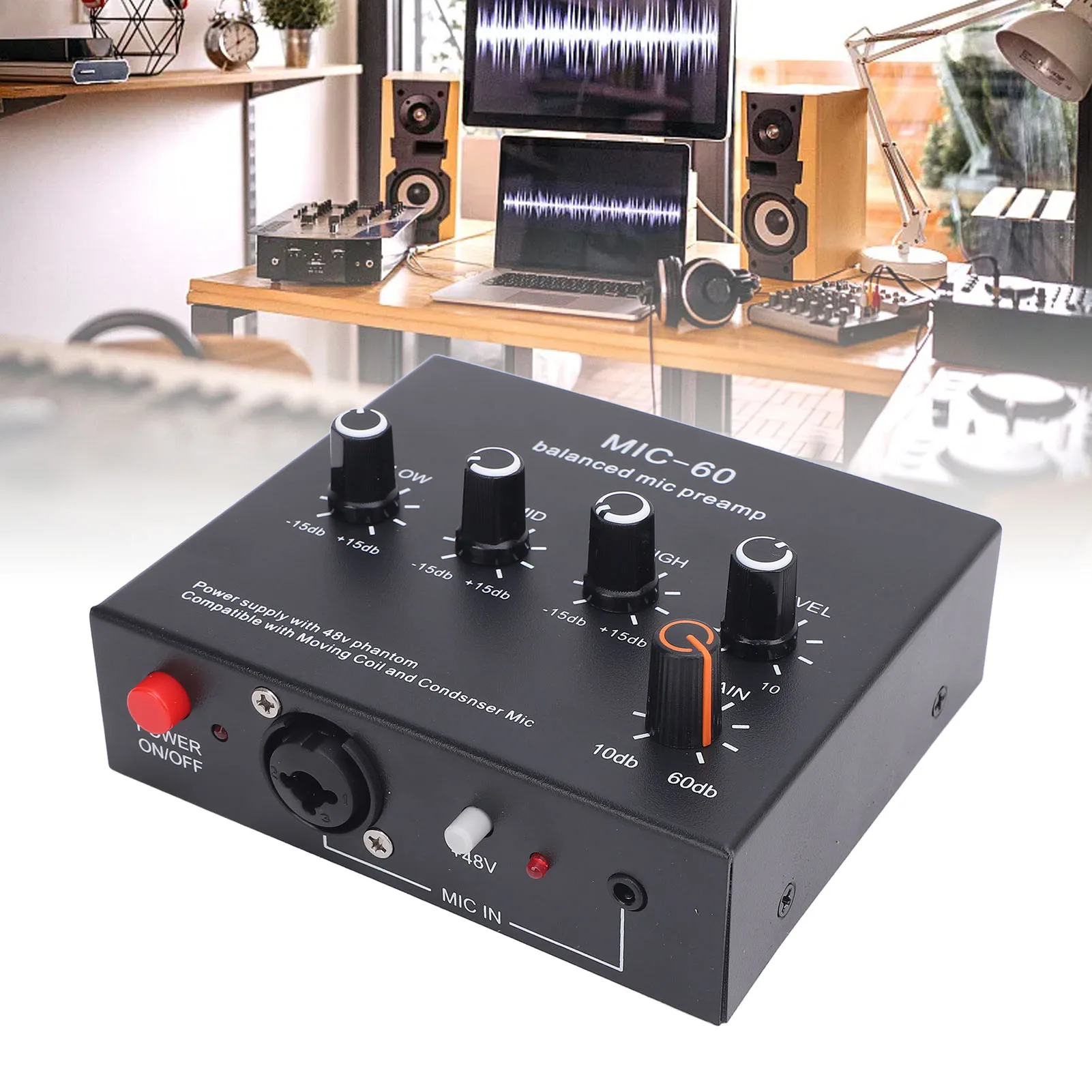 Balanced Microphone Preamp Portable Aluminum Alloy Microphones Booster 60db Gain 3 Channel Input for Dynamic and Condenser Mic