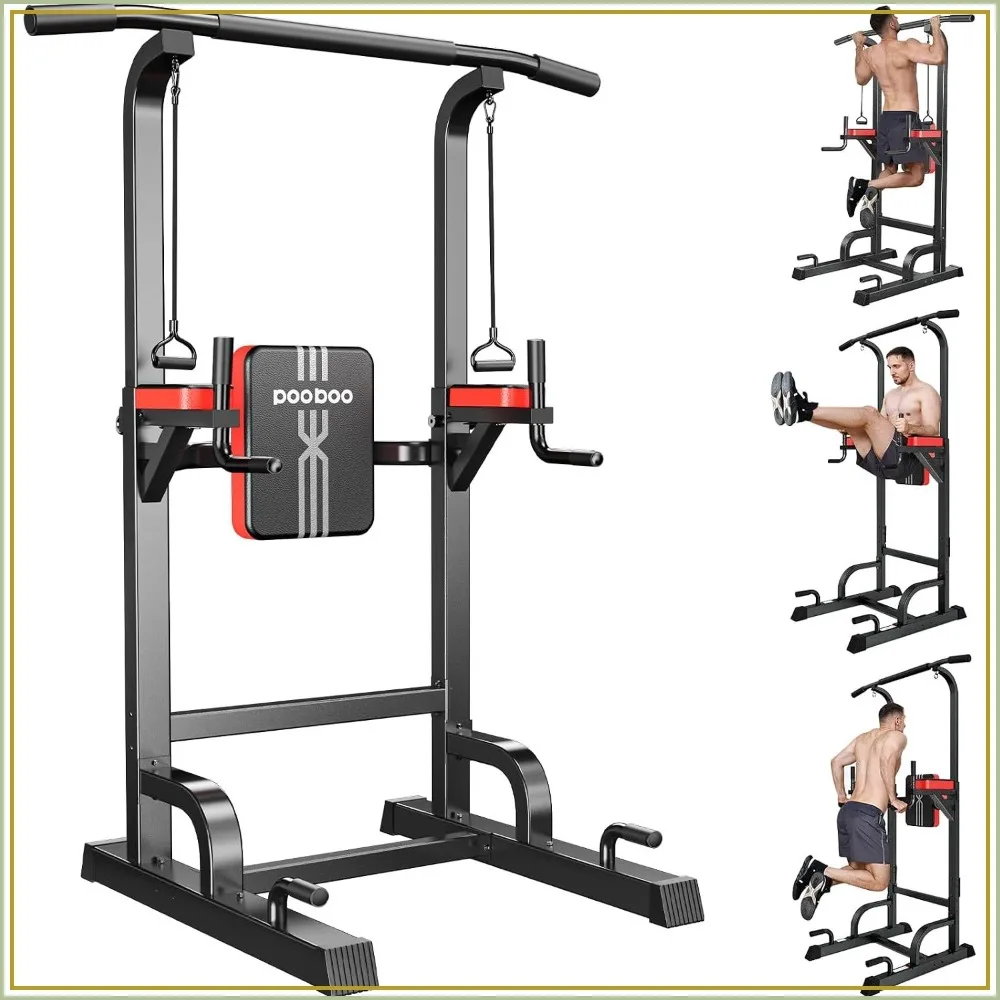Pull Up Bar Power Tower Dip Station 450LB Adjustable Home Gym Equipment for Strength Training