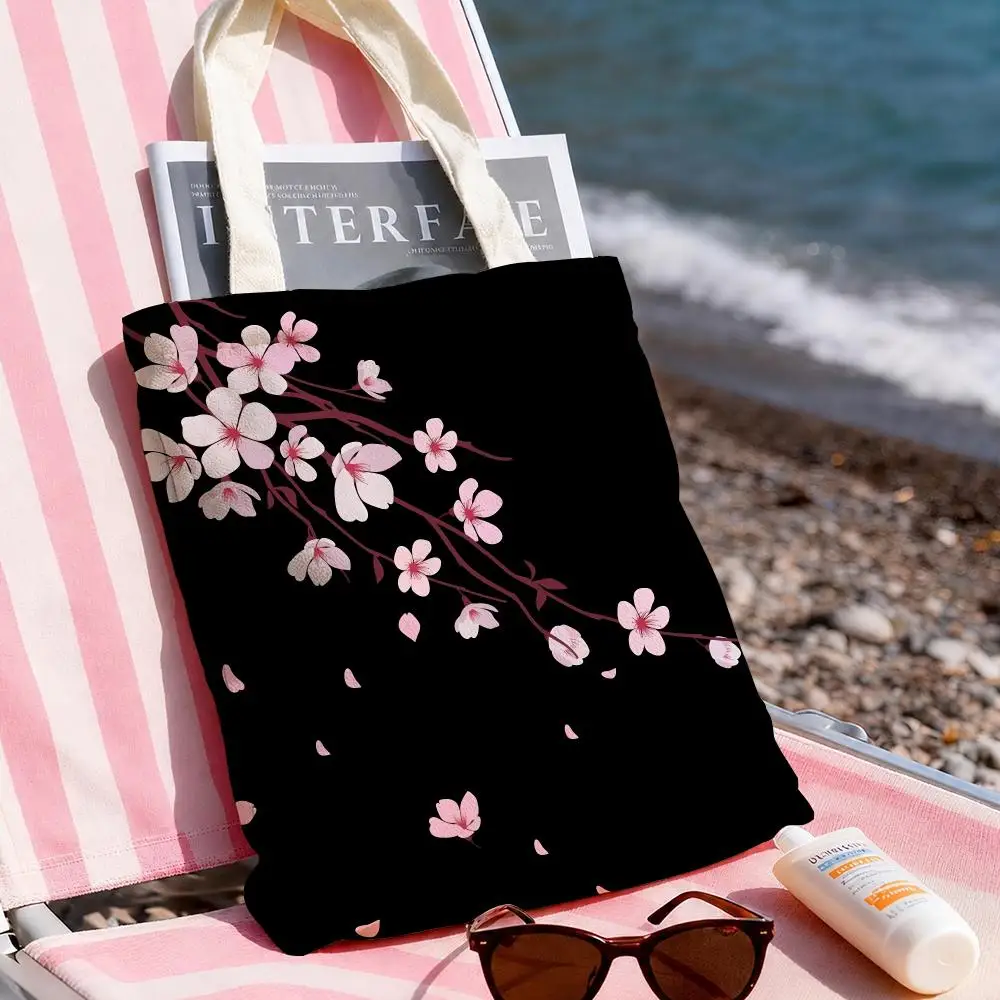 Cherry blossoms Storage Bags Canvas Tote Bag Large Capacity Shoulder Bag Eco-Friendly Reusable Casual Handbag