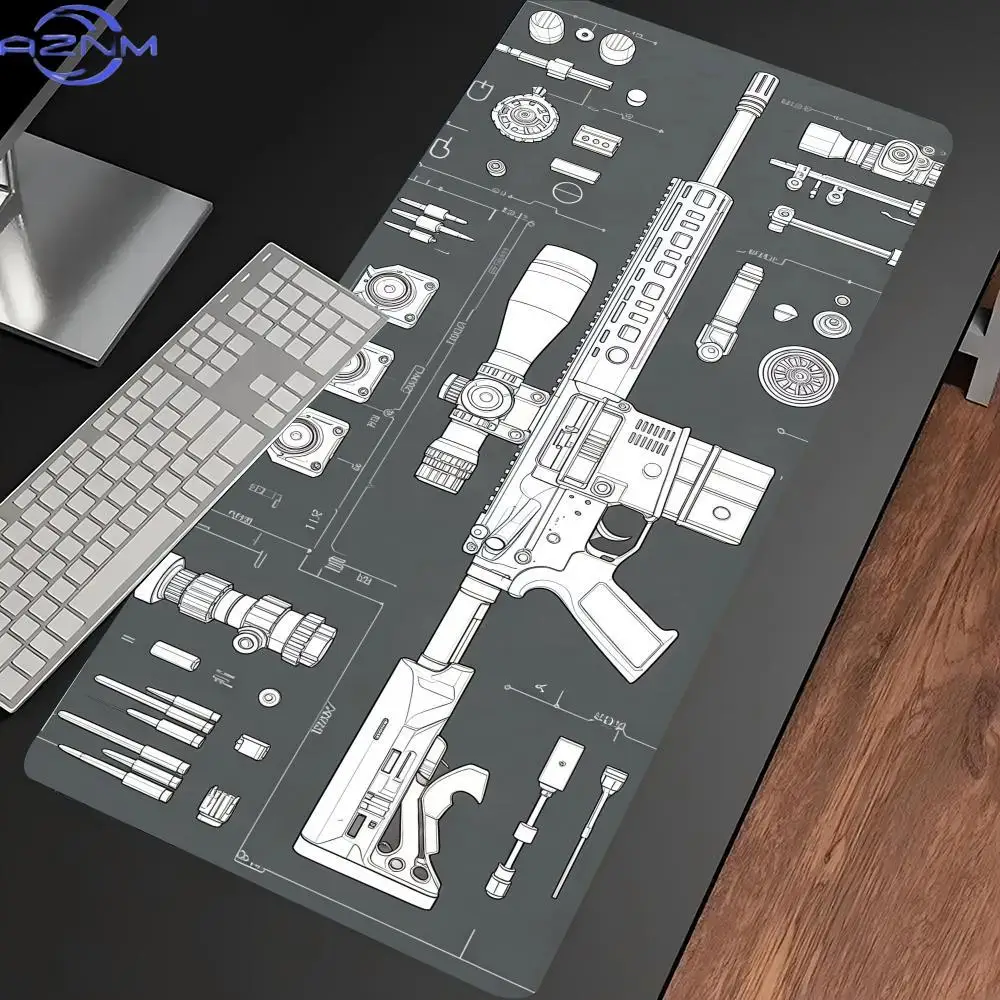 Hardware Disassembly Extended Gaming Mouse Pad Non Slip Desk Surface Mechanical Blueprint Art For Computer Desktop Use