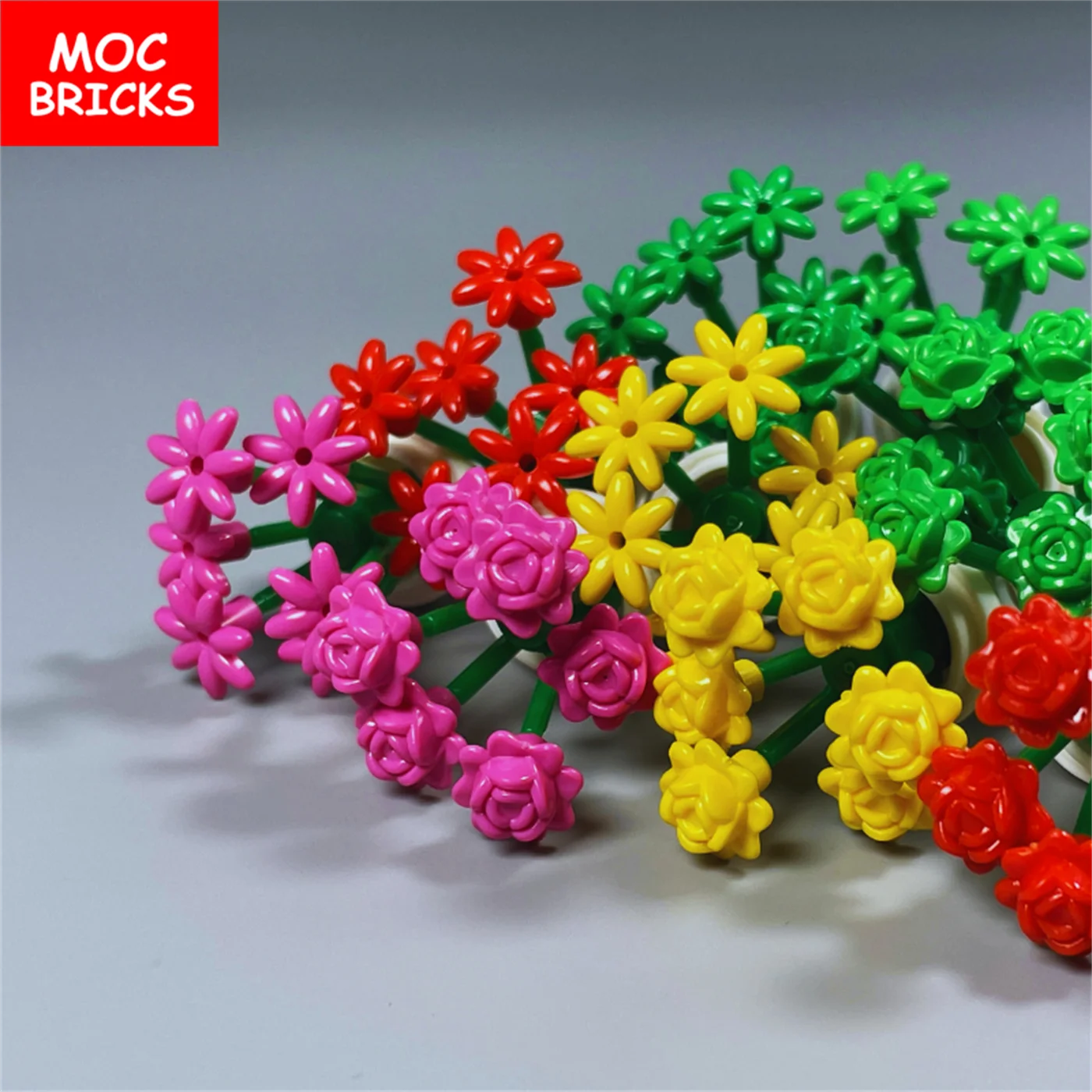 MOC 벽돌 DIY 식물 화분 붉은 장미 무당 벌레 집 모델, 건축 장식 빌딩 블록 어린이 DIY 완구