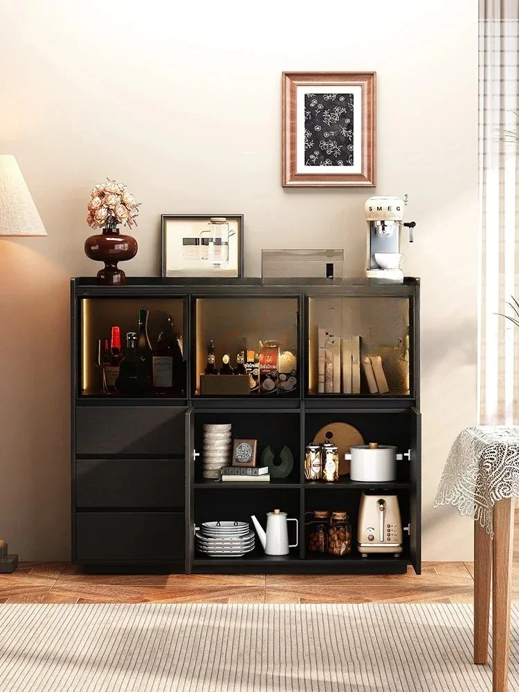 Y Rock slab dining side cabinet light luxury solid wood home living room kitchen side cabinet against the wall bucket cabinet