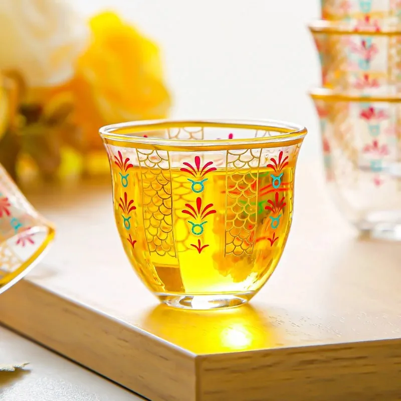 6 pcs Middle Eastern Design Tea Glass Artisanal Craftsmanship Arabic Coffee Vessel Drinkware Stackable Design