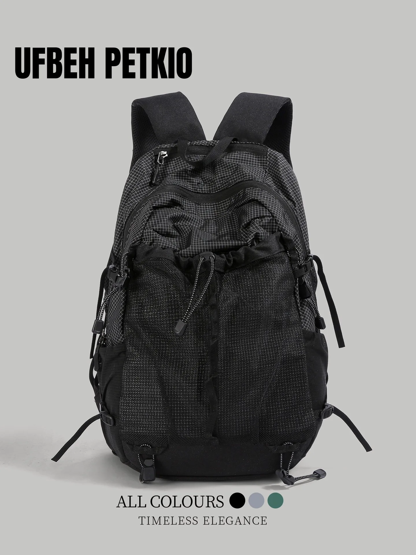 UFBEH PETKIO Unisex Large Capacity Sports Backpack Lightweight Hiking Travel Bag Durable Nylon Material Canvas Straps Foldable