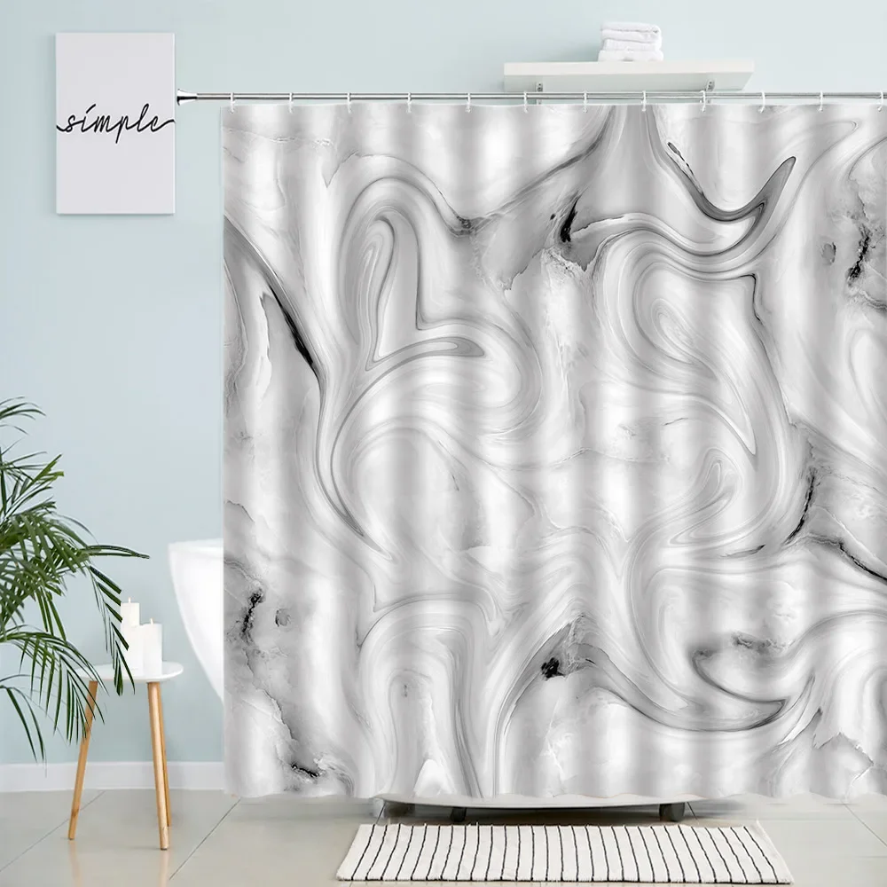 Abstract Marble Shower Curtains Creative Geometric Black Line Grey Ombre Bath Curtain Modern Print Cloth Home Bathroom Decor Set