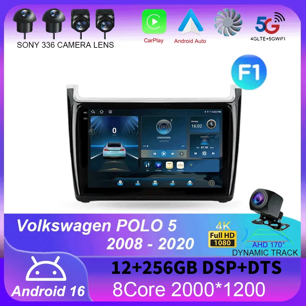 For Volkswagen POLO 5 2008-2020 Carplay Auto 4G+WiFi GPS Multimedia Video Player Stereo Bluetooth Android Navigation Radio