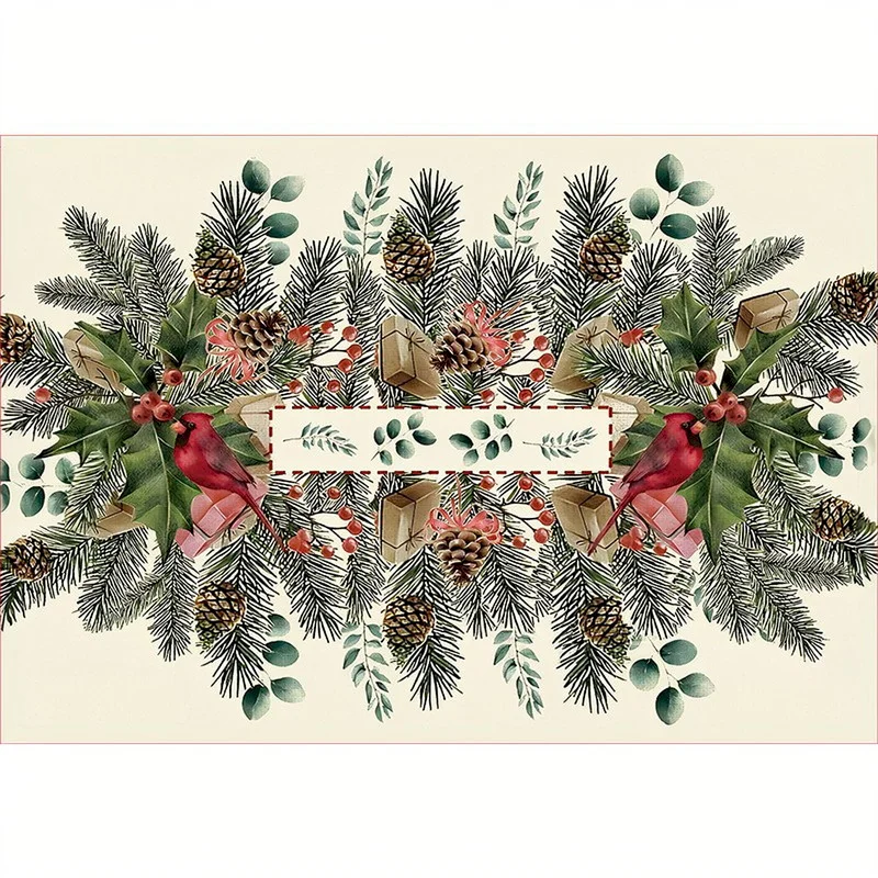 VIKAMA Retro Christmas Entrance Anti Slip Carpet Candy Vine Pine Wreath Snow Printed Door Pads Indoor Home Decoration