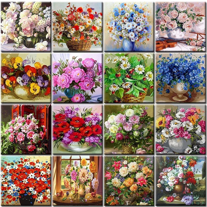 

589896 Painting By Numbers Blue Handpainted Flowers Bloom Landscape DIY Paint By Number Canvas for Kids & Adults Gift