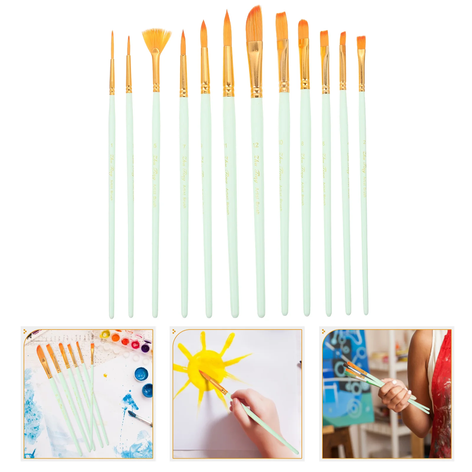 

12 Pcs Nylon Hair Brush Draw Students Paint Watercolor Pen Artist Painting Tools Supplies for