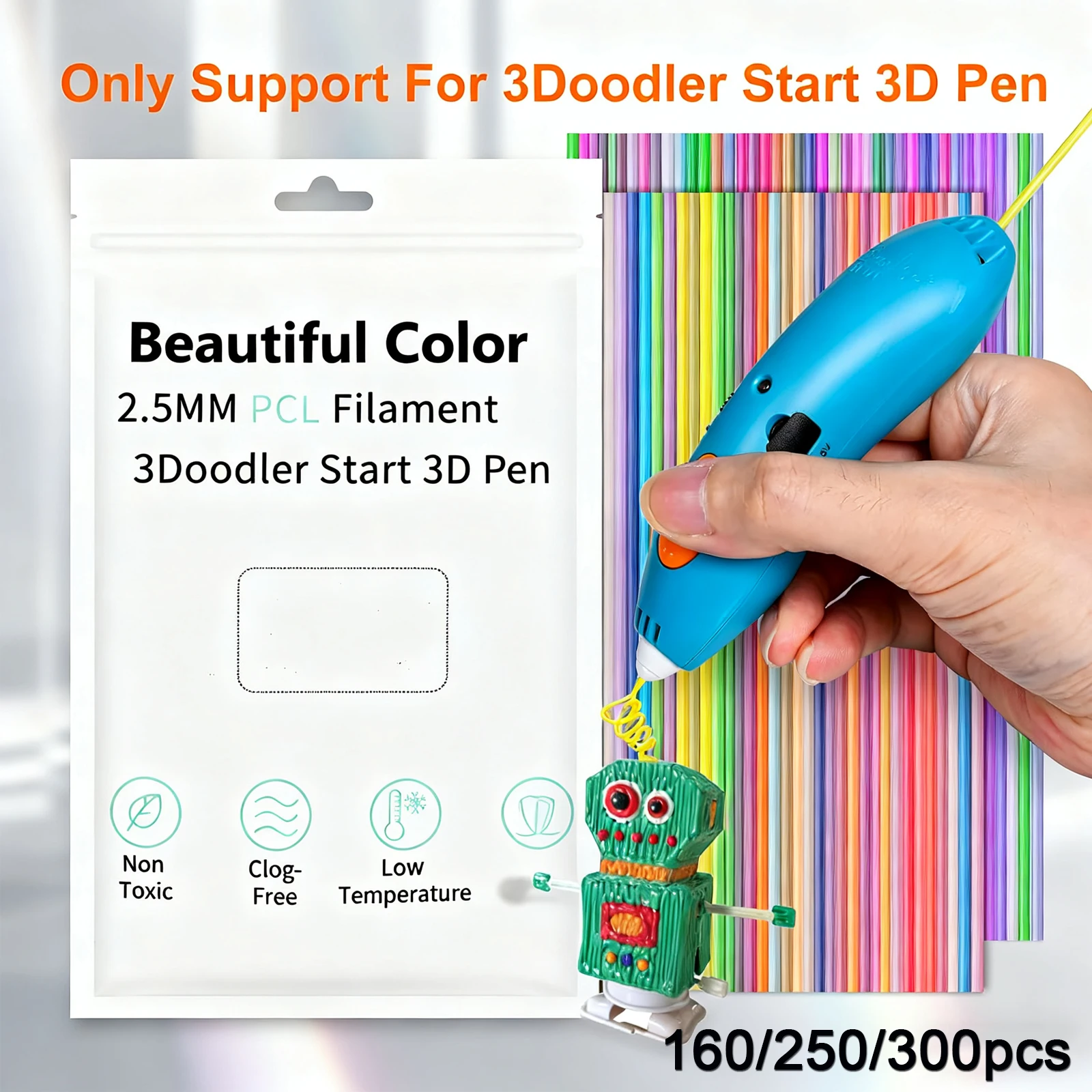 320/160 brins 2.5mm recharge de Doodler 3D 25/30/32 couleurs recharges de stylo de Doodler 3D PCL sûr basse température pour démarrage 3Doodler +
