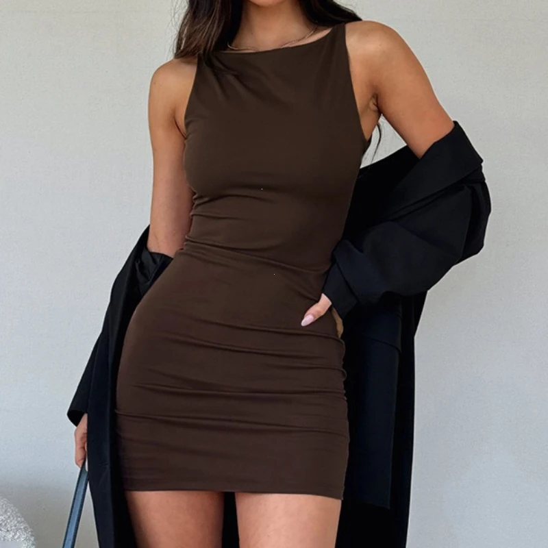 Bonito vestido informal de verano a la moda, Mini vestido sin mangas Y2K básico con chaleco, vestido Sexy elegante para mujer, vestido de noche para fiesta y discoteca 2025