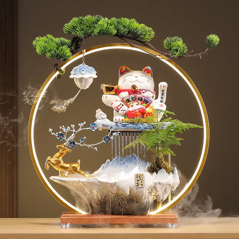 LMM automatically beckons, flowing water generates wealth ornament, circulating water company store front desk decoration