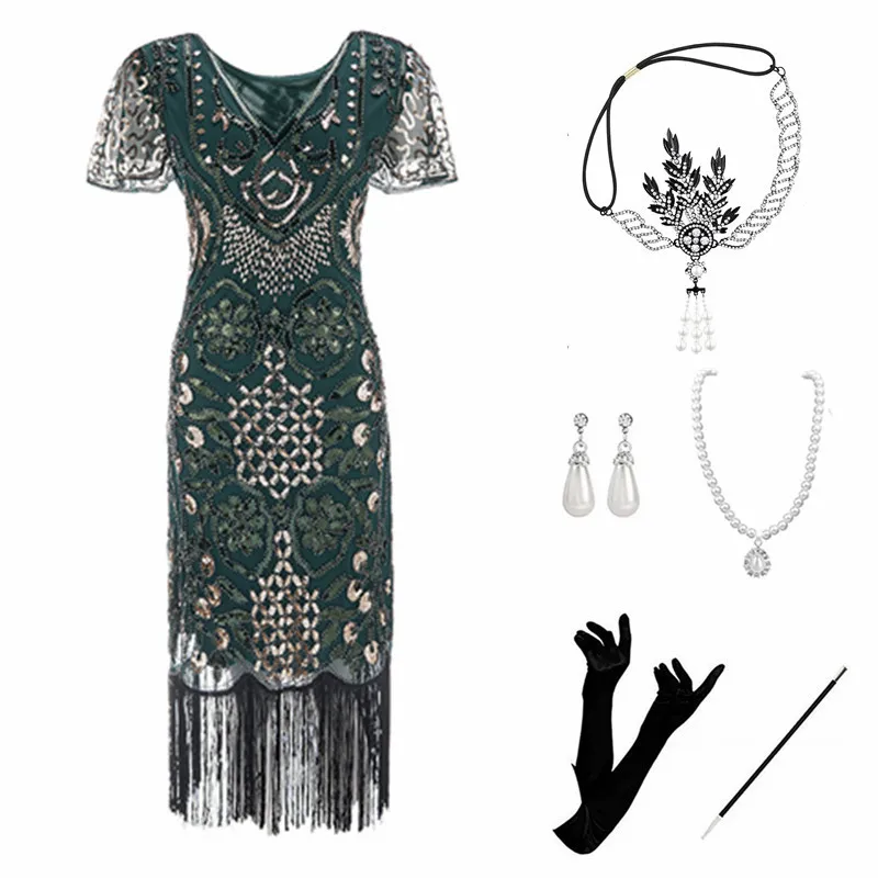 Faionable Beaded Dr Glittering Tassel Gatsby Retro Dance Par ort Skirted Evening Gown ort Sve Women's Dr