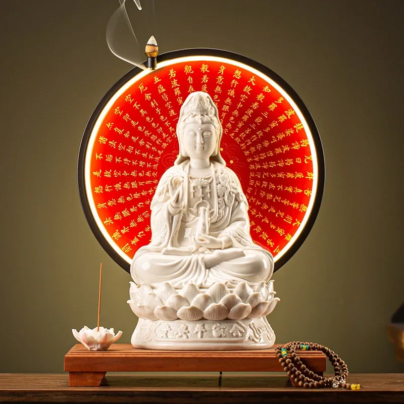 Dehua Ceramics Sitting Lotus Nanhai Guanyin Bodhisattva Buddha Statue Living Room Household Offerings Buddha Statue Ornaments