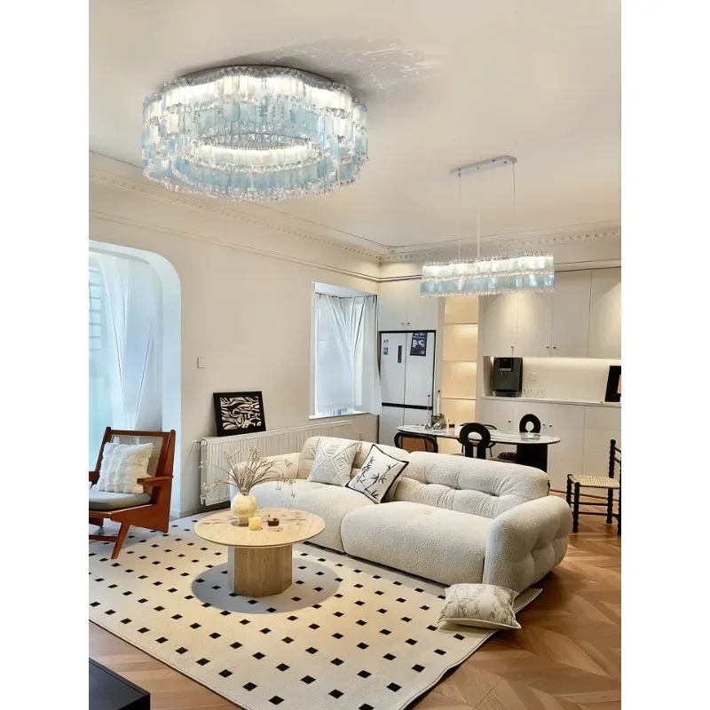 

French-Style Luxury Villa Crystal Ceiling Lamp For The Grand Dining Room Bedroom Living Room And Blue Shellfish Main Room Light