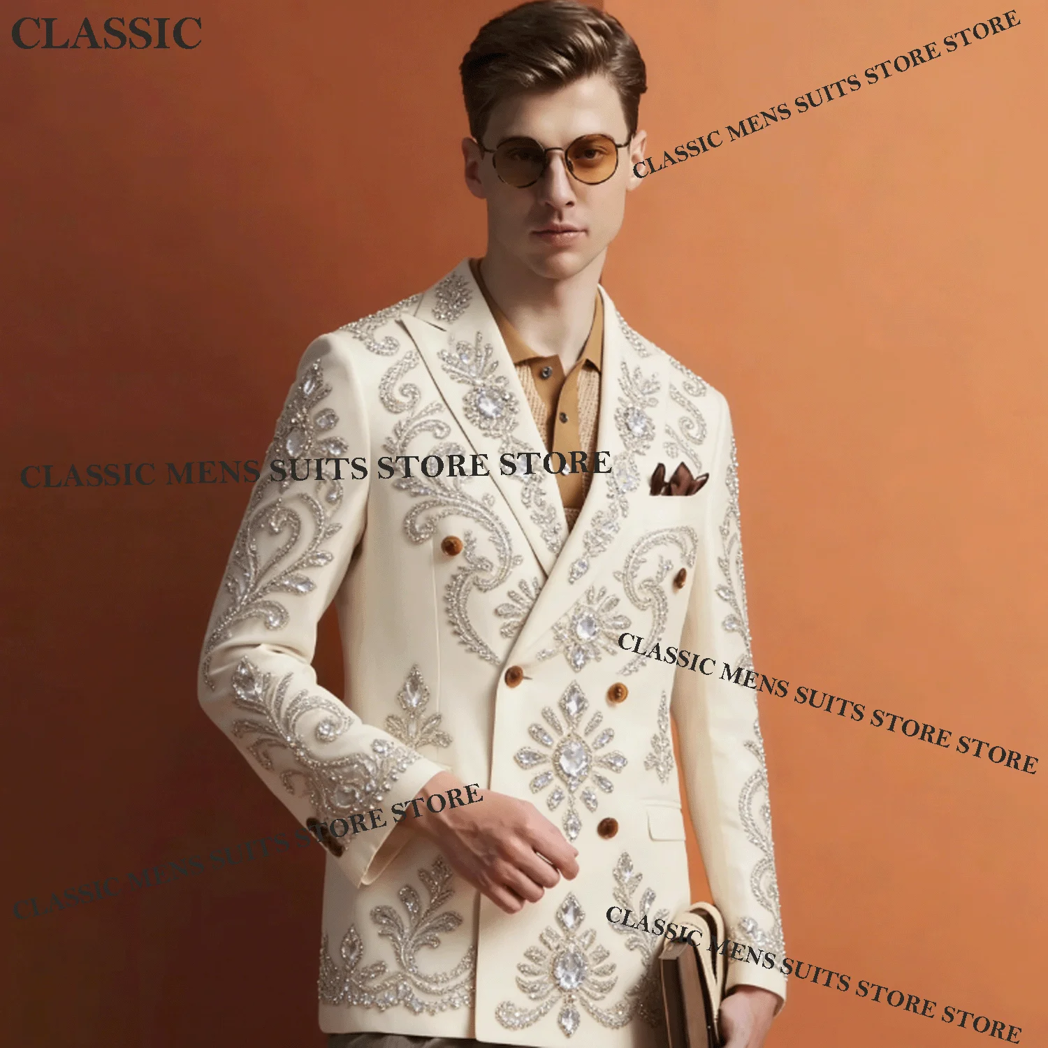 

Fashion Sequin Crystal Men Suits Exquisite Diamond Wedding Tuxedos Slim Ropa hombre 2 Pieces Sets Groom Male Blazers Customized