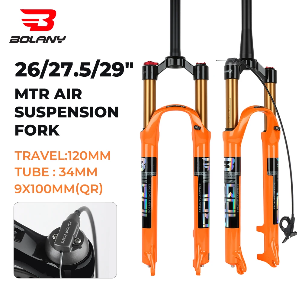 BOLANY 26/27.5/29 Inch 32mm Tube Air Fork MTB 120mm Traver Straight / Tapered Suspension Fork QR 9x100mm Fork Disc Brake Bike