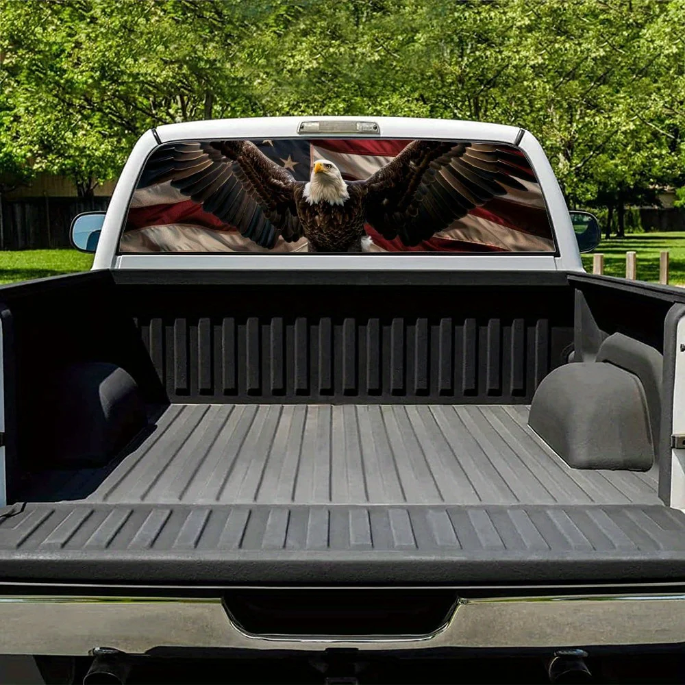 النسر نشر النجم Spangled راية اكسسوارات السيارات ملصق الزجاج الأمامي الخلفي ، نافذة شاحنة انظر من خلال نافذة سيارة مثقوبة