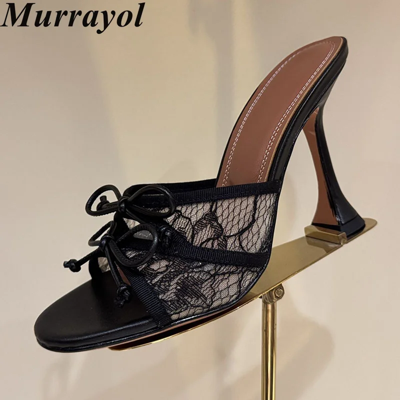 Thin High Heels Slippers Women Leopard Silk Satin Bow-Knot Decor Sandals Summer Sandalias Party Banquet Shoes Lazy Stiletto