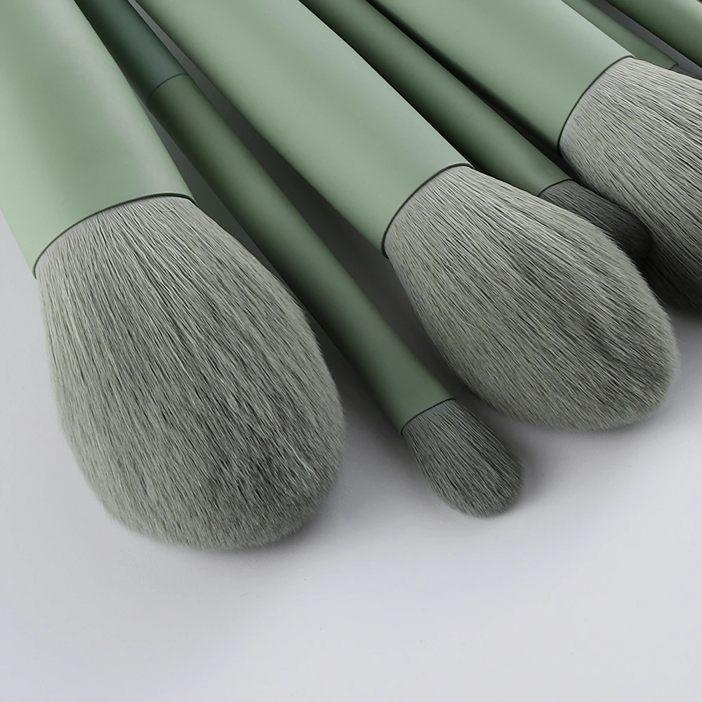 11Pcs Natural Hair Green Makeup Brushes Foundation Powder Eyeshadow Eyebrow Brush Set Cosmetic Tool Profesional Maquillaje